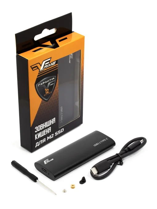 Внешний карман Frime M.2 NVMe PCIe, USB 3.2 Type-C, Metal, Black (FHE400.M2UC)